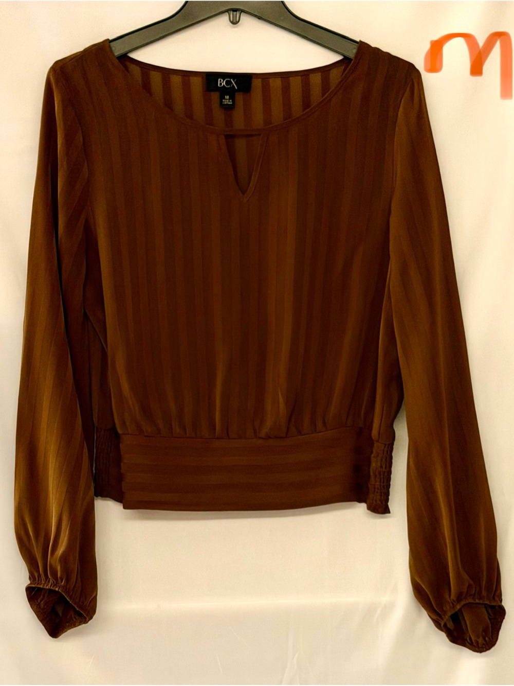 BCX Rust Brown Long-Sleeve Striped Top